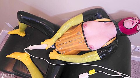 Tiny Slut Masturbating To Multiple Orgasms In Yellow & Black Latex